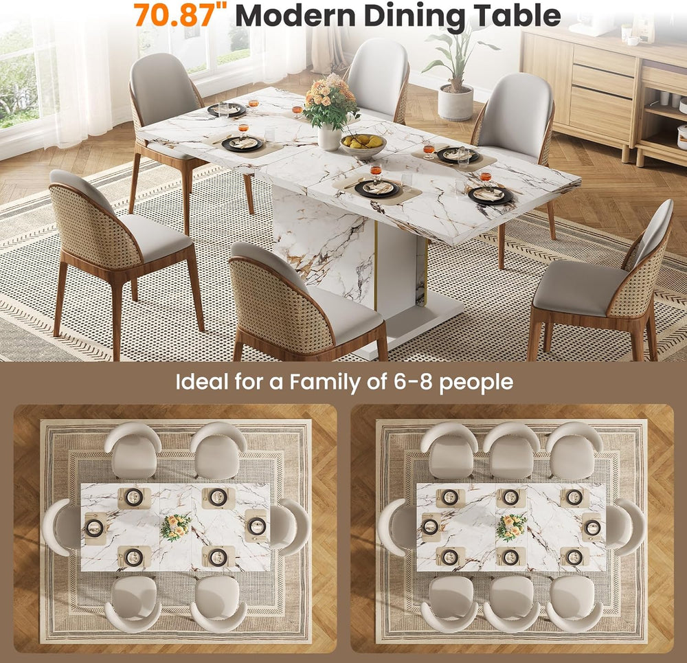 HOMISSUE 70" Faux Marble Dinner Table，Rectangle Modern White Dining Tabl...