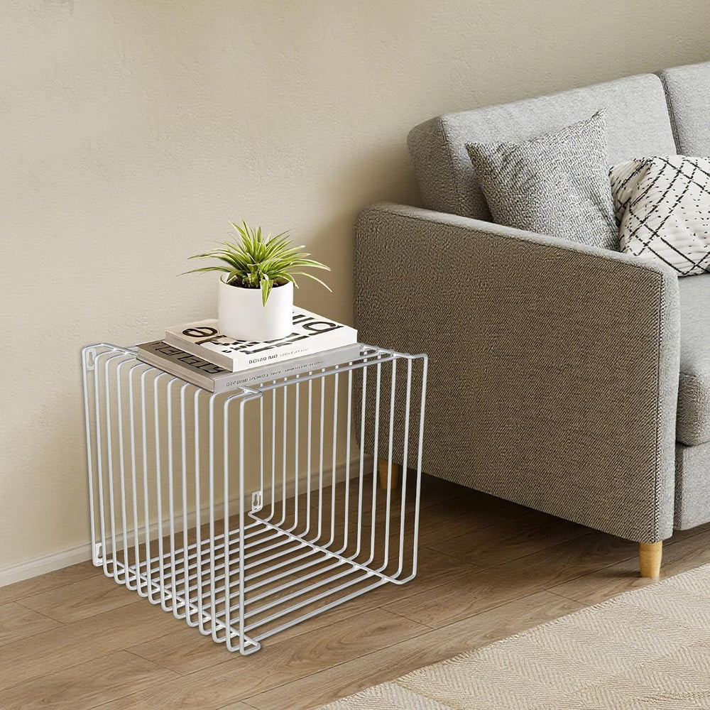 Side Table, Square Geometry Side Table, Linear Metal End Table for Living Roo...