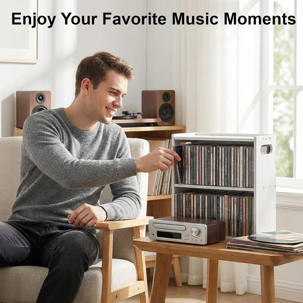 Stackable Double Layer CD Storage Rack, CD Holder for CD Cases, Holds 58 CD Cases, Space-Saving CD Case Organizer for Home & Theater Room, Ideal Gift for Music Lovers & CD Collectors