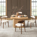 HULALA HOME Dining Chairs Set of 4 Mid-Century Modern Fabric Upholstered Dining Room Chairs Kitchen Side Chair with Open Curved Back, Walnut Rubber Wood Legs, Dinner Chairs for Living Room, Beige