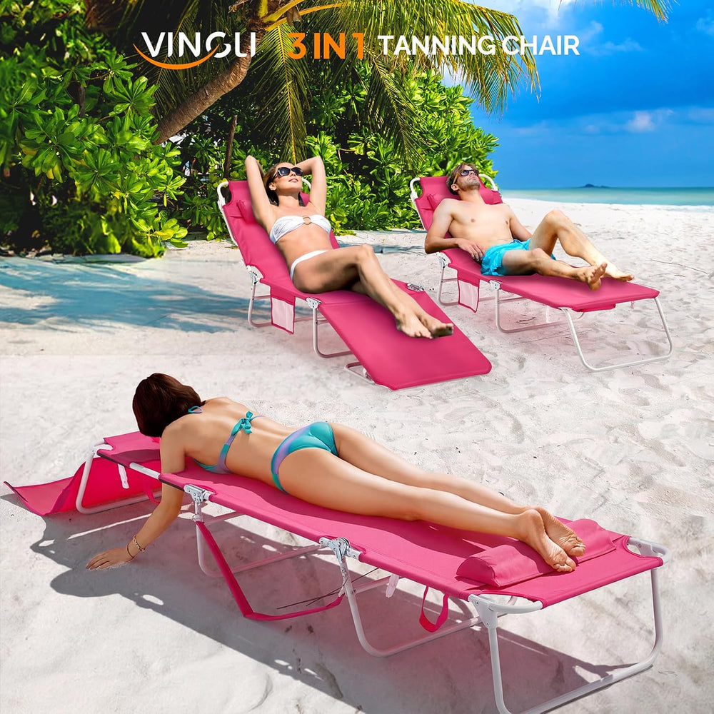 VINGLI Tanning Chair, Beach Lounge Chair with Face Hole, Lounge Chair Outdoor...