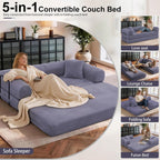 JJJ 78 inch Sofa Bed 4-in-1 Boneless Convertible Corduroy Sleeper Folding Couch with Fixed-Shape Frame and 2 Futons No Assemble Required 3 Seater Upholstered for Living Room (Gray, 78 inch)