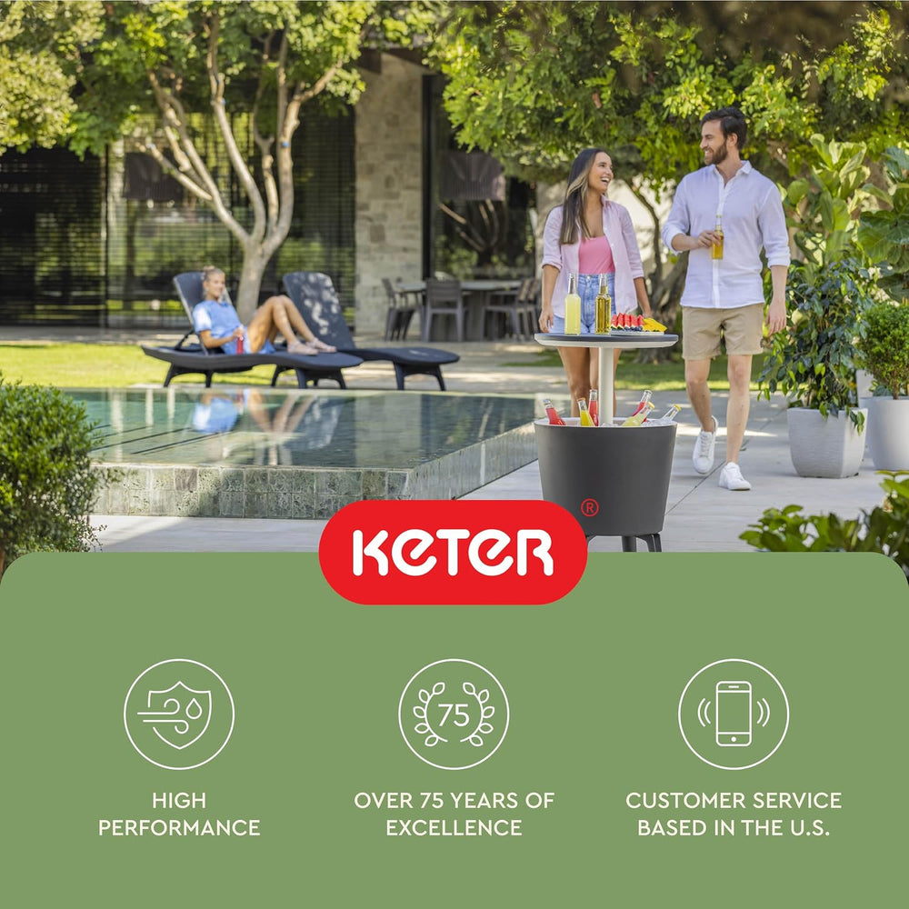 Keter Modern Cool Bar Outdoor Patio Furniture and Hot Tub Side Table with 7.5...