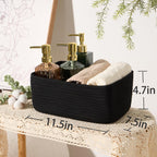 Small Storage Baskets for Organizing | Closet Organizer Bins | Shelf Toy Basket | Woven Rope Baskets | Cube Decorative Box | Shallow Basket | 11.5x7.5x4.7” | 3 Packs Black