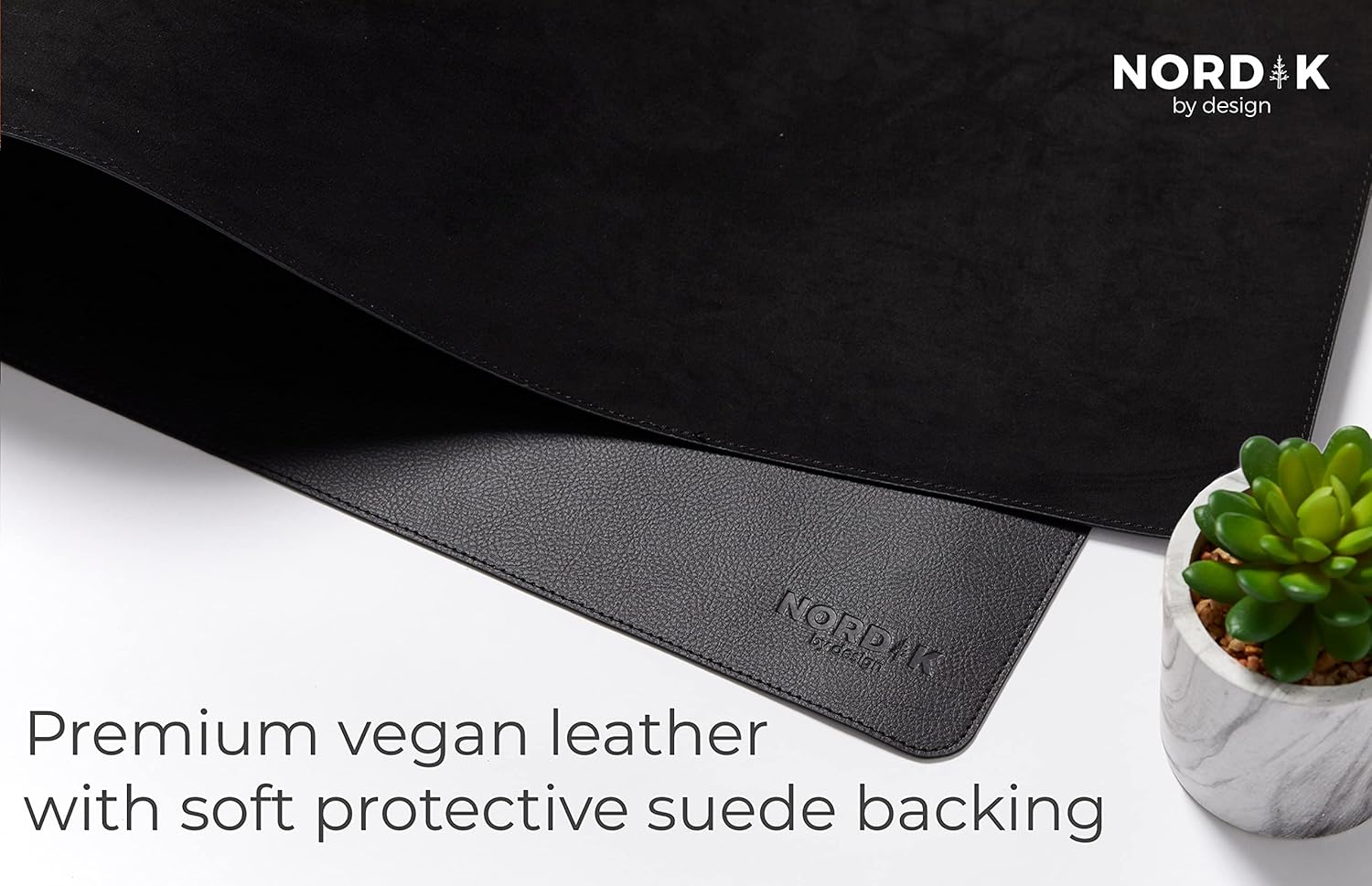 Nordik Leather Desk Mat Cable Organizer - Pebble Black 35 X 17 inch - Premium Mouse Mat - Felt Vegan Leather Desk Pad Protector - Desk Blotter Matt Keyboard - Large Desk Matt for Desktop Computer