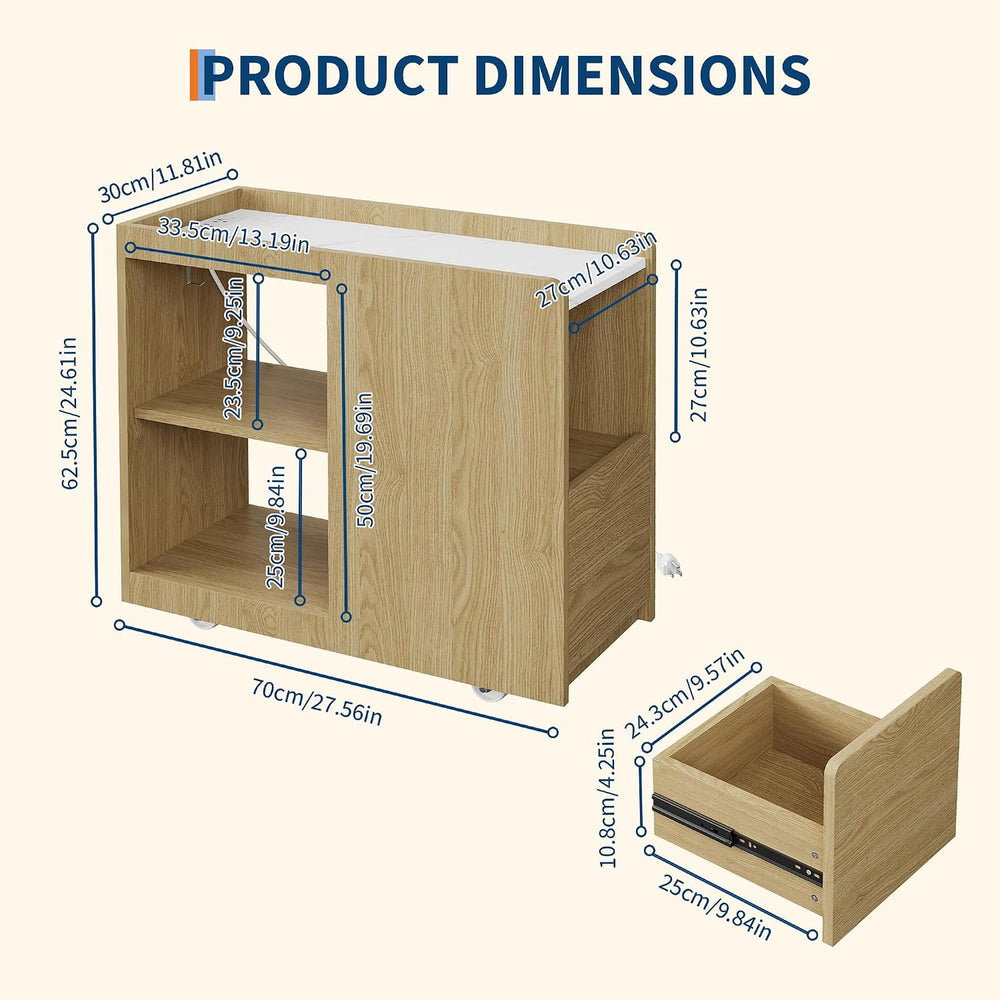 End Table with Charging Station, Mobile Side Table with Drawer, 3-Level Adjus...