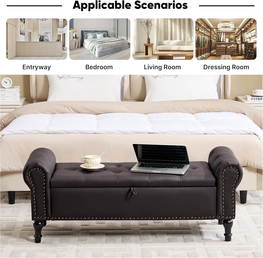 51" Storage Bench for Bedroom, Faux Leather End of Bed Bench, Queen Size...