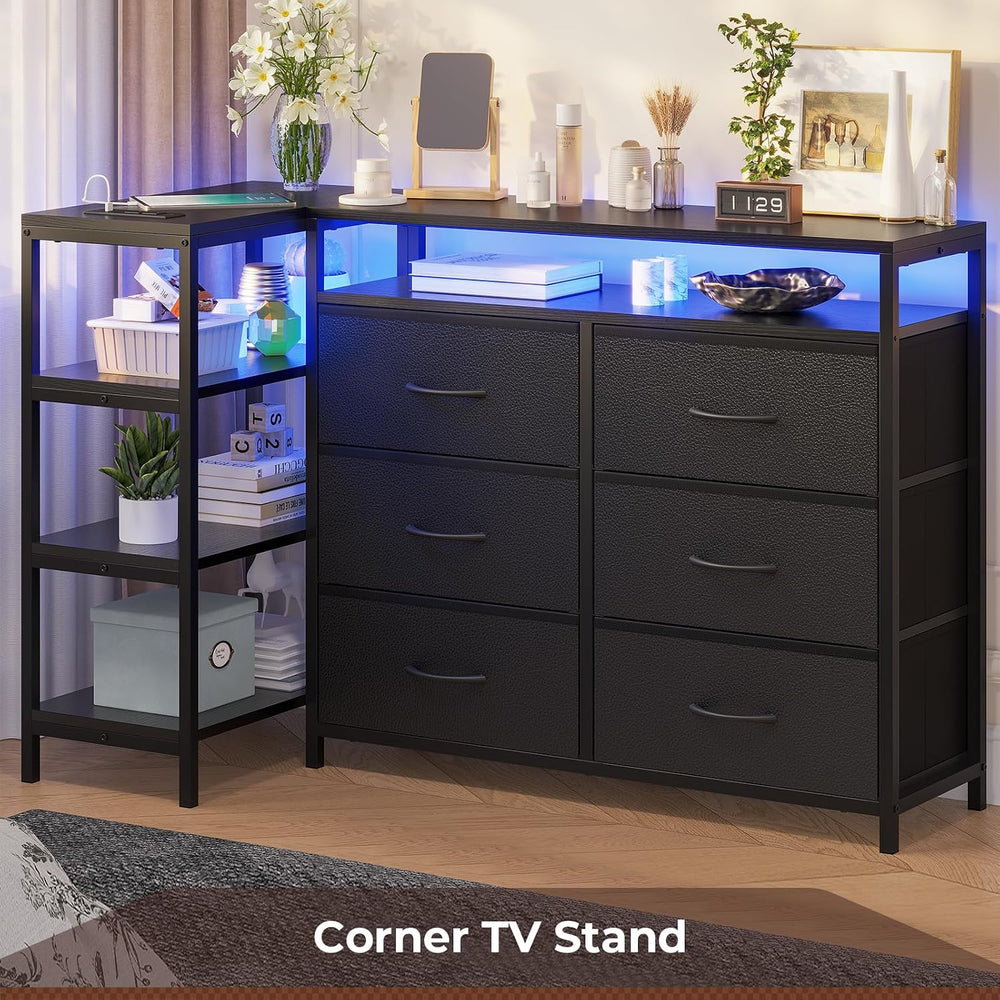 HAUOMS TV Stand for 60 Inch TV,LED Entertainment Center,Black | L Shaped Conv...