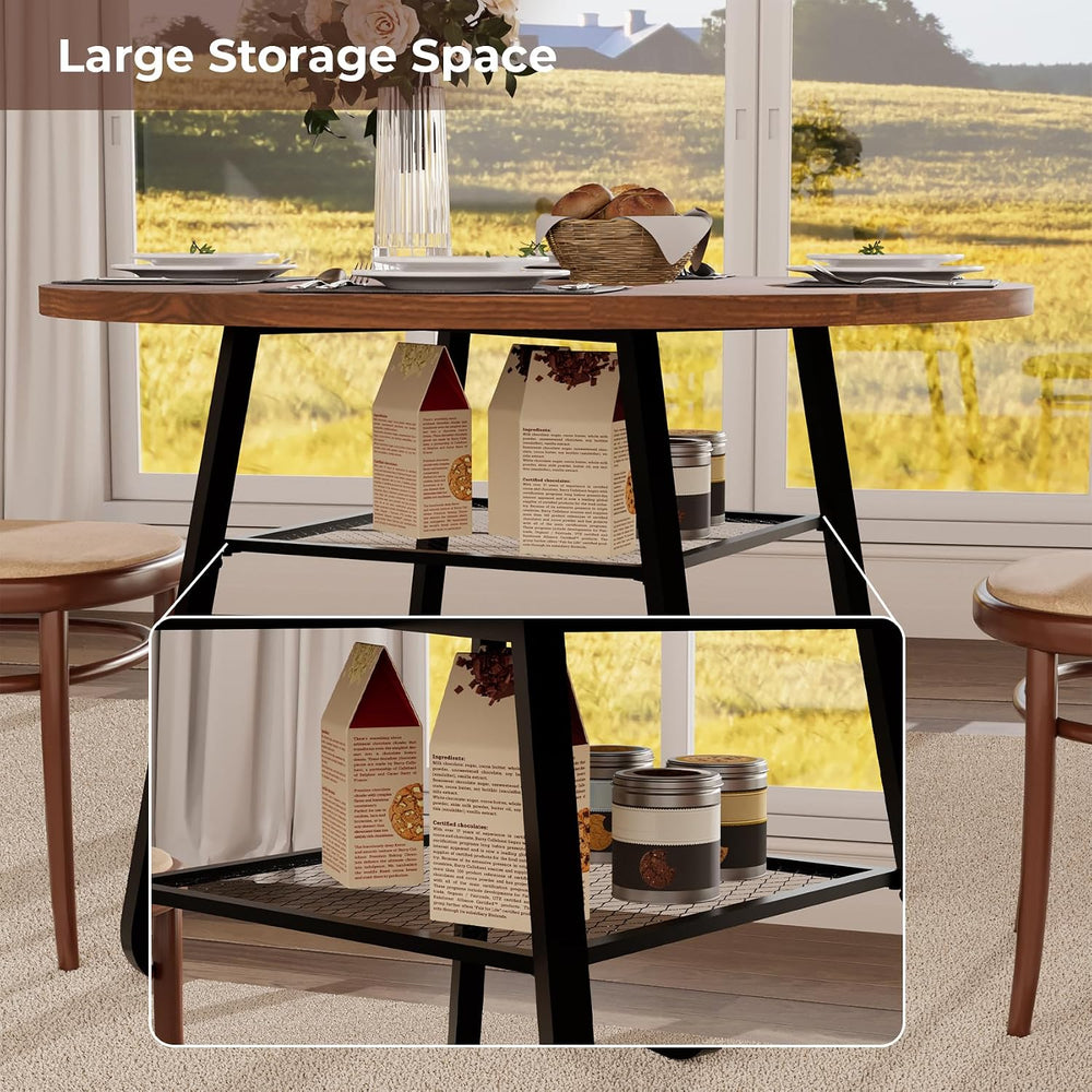 Round Dining Table for 4 People, 43.3 Inches Dining Room Table with Metal Bas...