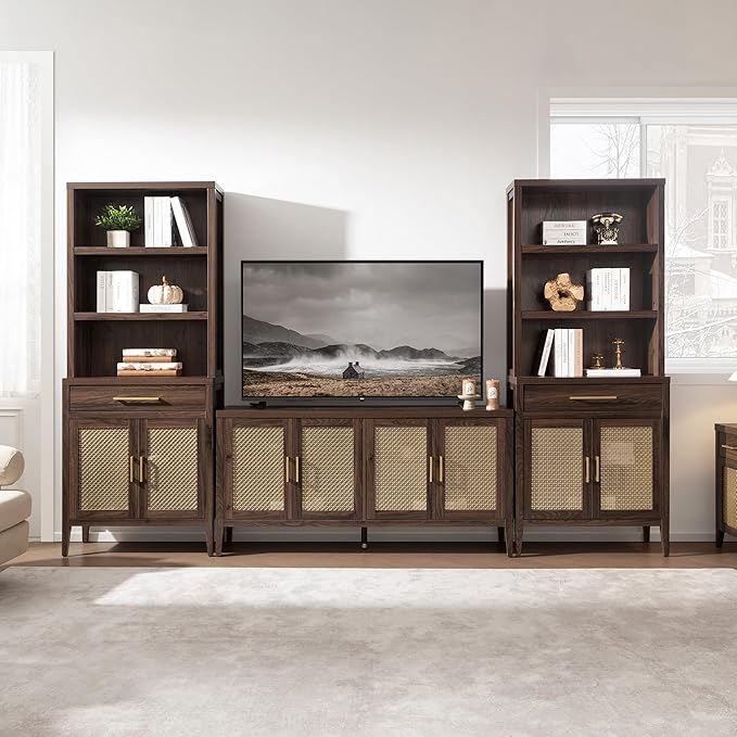 SICOTAS TV Stands for Living Room-Entertainment Center with Storage for Bedroom-Mid Century Modern Television Stands with 4 Doors 59" Media Console TV Cabinet Credenza for 45 50 55 60 65 Inch TVs
