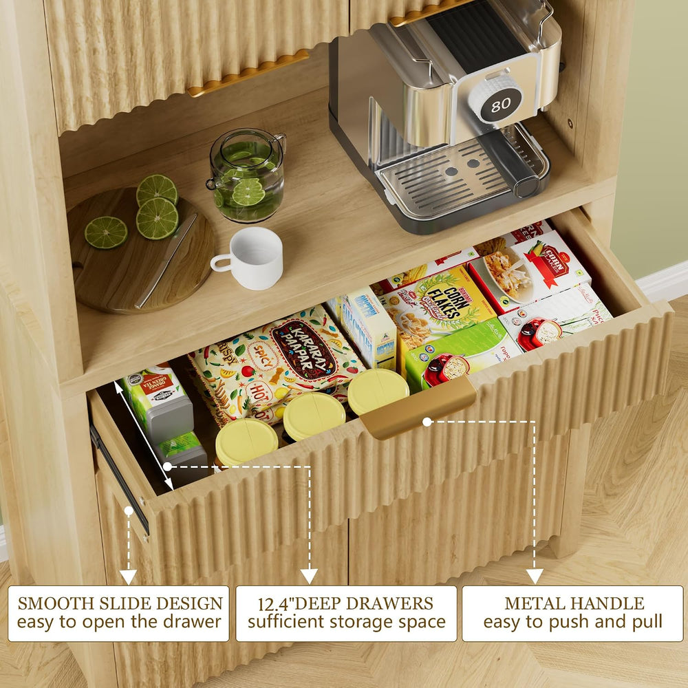 Modern Black Kitchen Pantry Cabinet/Water Ripple Food Cabinet (Wood Color)