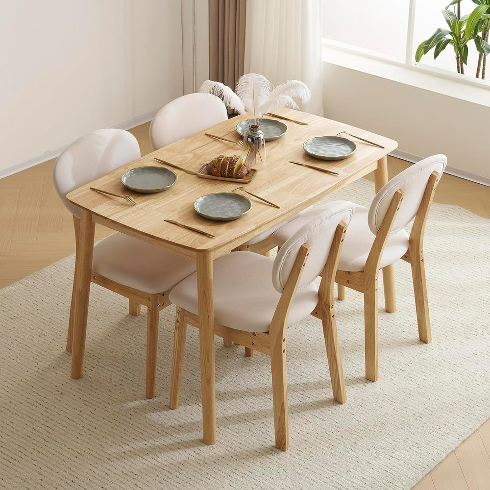 Karl home 5-Piece Dining Table Set for 4, Solid Wood Frame, Nature | Mid-cent...