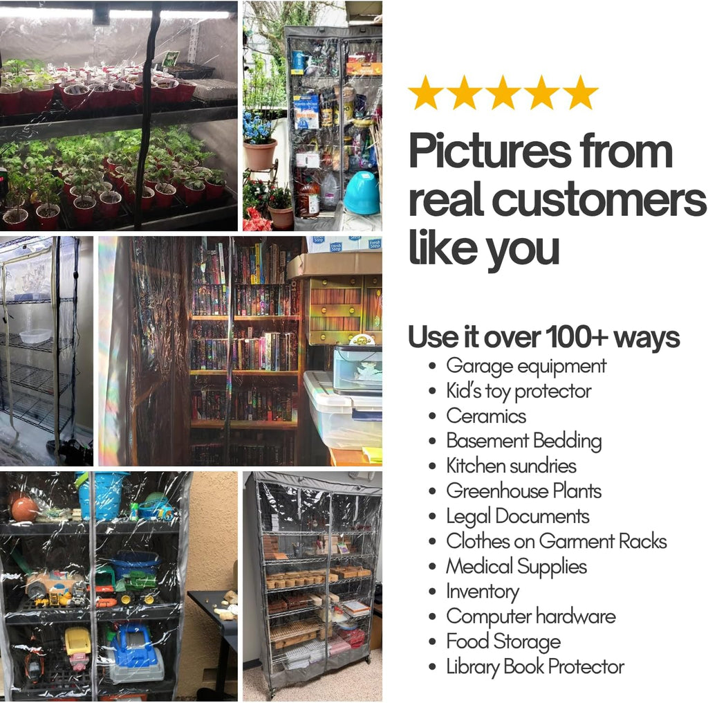 Formosa Covers Premium Clear Front Wire Shelf Steel Rack Cover Off White - Heavy-Duty Storage Solution for Wire Shelving Rack (48”Wx18”Dx72”H) - Waterproof PVC, Water/Dust Resistant Fabric, Zippers | Keep It Clean & Seen | Dustproof Waterproof 300D