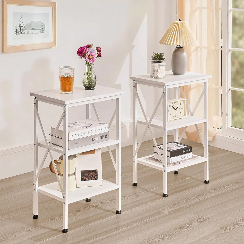 VECELO End Side Table Night Stand,X-Design with Storage Shelf for Bedroom,Liv...