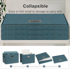 Large 17" 36 Quart Collapsible Stackable Storage Bins with Lids, 3 Packs Blue-Green Linen Fabric Closet Boxes with Lids, Storage Cube Baskets Container Organizers for Bedroom (17x12x11)