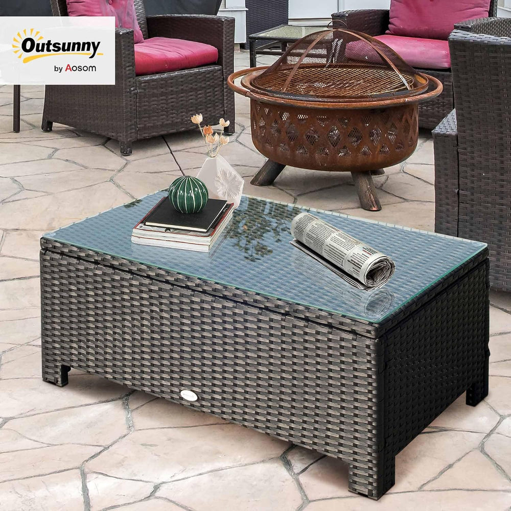 Outsunny Wicker Coffee Table with Tempered Glass Top 33.5" x 19.75"...