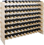 96 Bottle Modular Wine Rack Freestanding Floor Wine Holder, Stackable Wine Storage Rack Display Shelves, Solid Wood - Wobble-Free (96 Bottles)