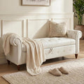 Storage Bench, End of Bed Bench with Pull Ring Design | 63" Velvet End of Bed Bench, Rolled Arm,Button Tufted Design, Large Storage Space, Wood & Metal Material, Holds 500LBS, Beige