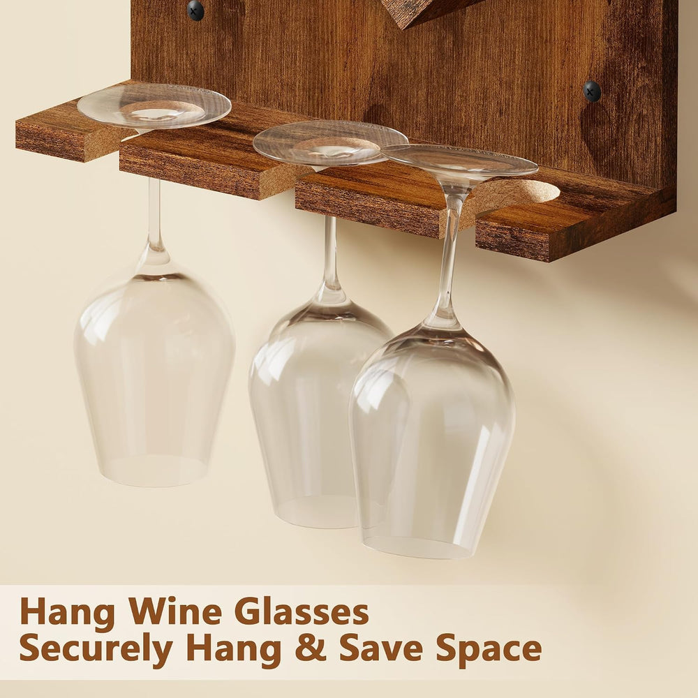 Hoctieon Wine Rack Wall Mounted, 6 Bottles Wood Wine Rack for Display and Sto...