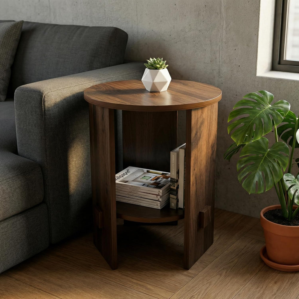 chairus Round Side Table, 15.5" Small End Table with 2-Tier Open Storage...