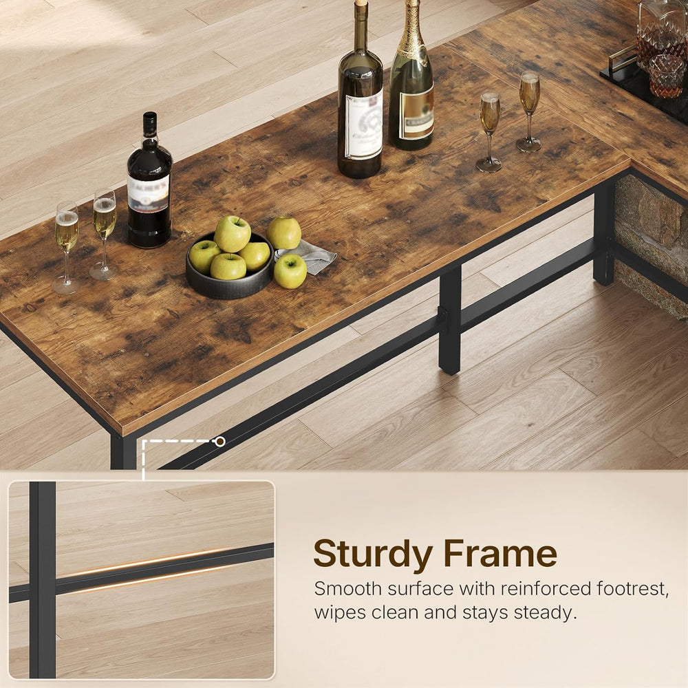 YATINEY L-Shaped Bar Table Chairs Set, 78.7" Bar Height Table and 2 Chai...