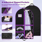 Dance Garment Bags for Dancers, 40" Garment Bags for Hanging Clothes with 3 Clear Zipper Pockets, Cheer Uniform Garment Bag for Suits, Travel & Sports Jersey, Cheer Uniform (Purple, 1Pack 40")