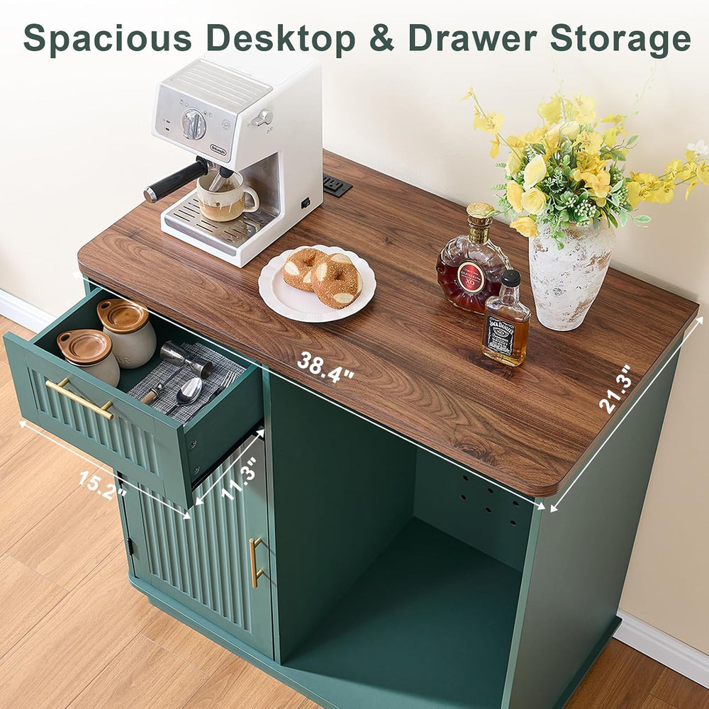 Okvnbjk Mini Fridge Cabinet with Storage & Power Outlet, Green | Coffee B...