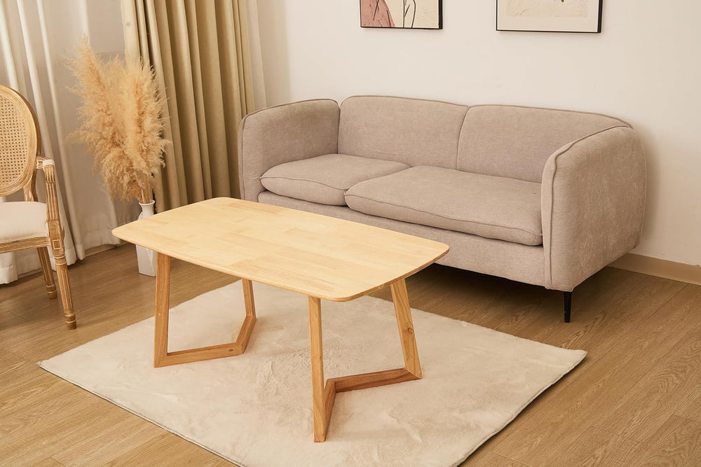 Mid-Century Modern Rectangular Coffee Table, Solid Wood Small Coffee Table wi...