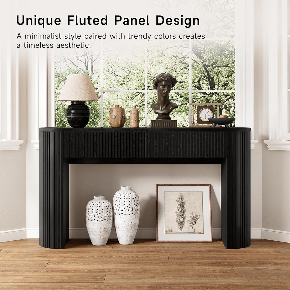 Console Table with Storage Drawers, 55 Inch Fluted Entryway Tables, Mid-Centu...