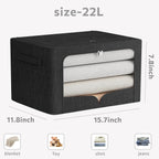 FHSQX 3 Pack Clothes Storage Bins Foldable Metal Frame Storage Box Stackable Linen Fabric Organizer Set with Carrying Handles and Clear Window (Black, 15.7x11.8x7.8inch(22L))