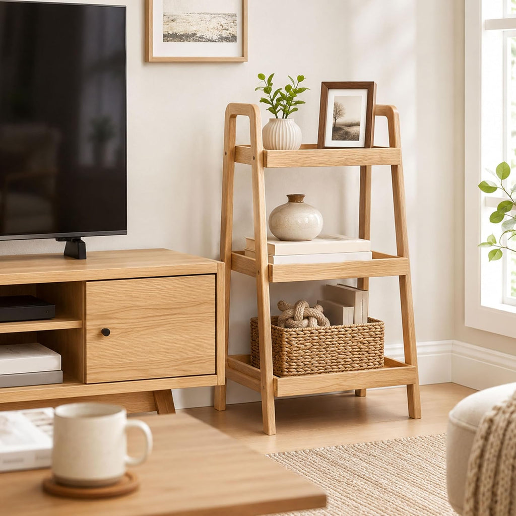 Solid Oak 3-Tier Ladder Shelf & Beech Wood Shoe Rack - Sturdy Entryway Organizer, Elegant Storage for Bathroom, Living Room, Bedroom & Hallway - Durable & Stylish Design