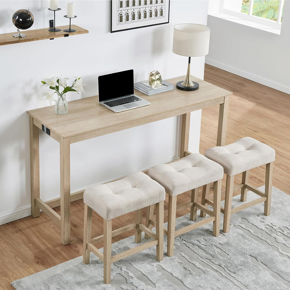 59" Counter Height Bar Table Set with Power Outlet, Industrial Breakfast...