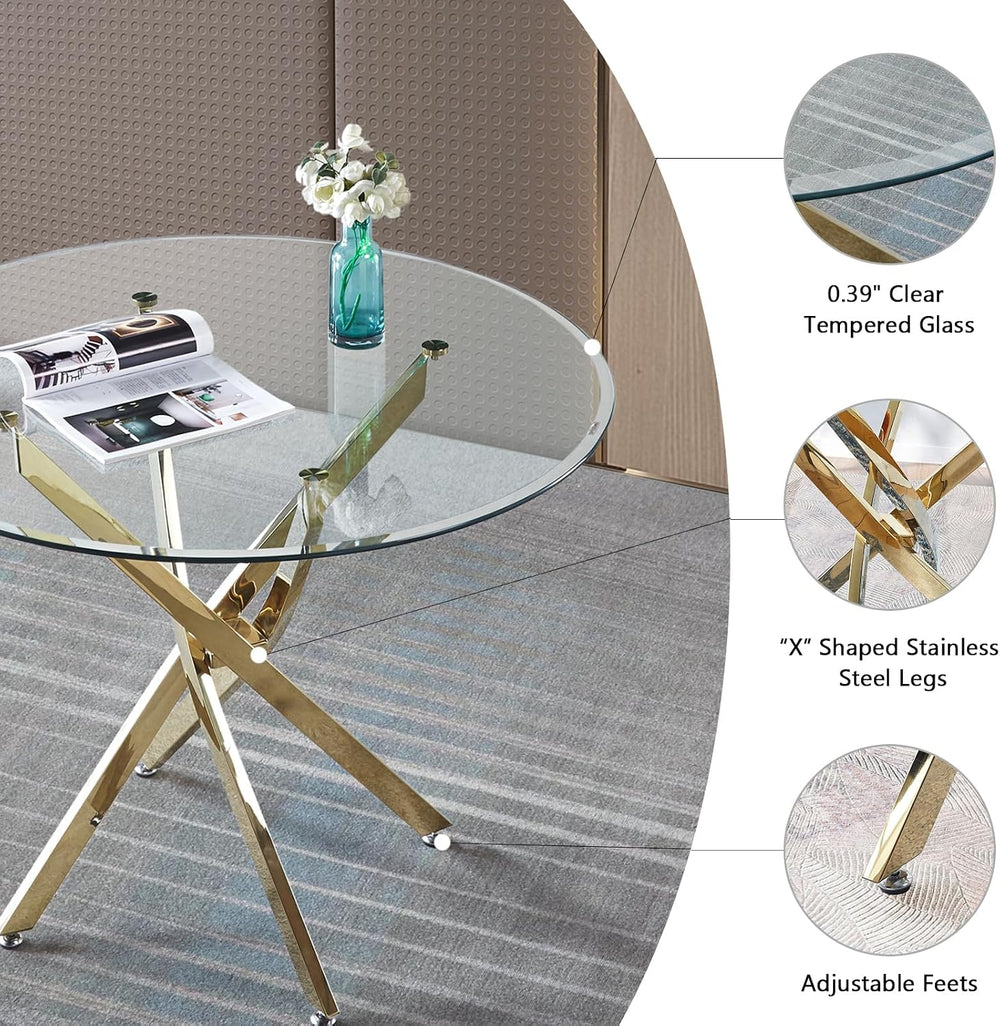 36" Glass Dining Table for 2-4, Modern Dining Room Table with 0.39"...