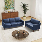 Kingfun Living Room Furniture Sets, 3 Seater Couch and Loveseat, Mid Century Modern Sofa Set, Faux Leather Couch with Solid Wood Frame for Living Room & Bedroom, Royal Blue