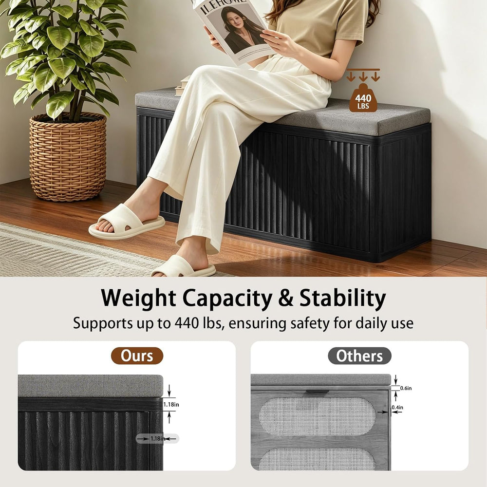 41.3" Fluted Shoe Storage Bench, Entryway Bench with 2" Cushioned S...