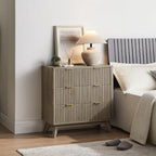 T4TREAM Fluted 3 Drawers Nightstand Set of 2, Oversized Extra Large Modern Side Table, End Table Bedside for Bedroom, Living Room, Curved Profile Design, Grey Alder