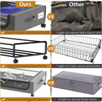 Large Under Bed Storage with Wheels, Under Bed Storage Containers, Under Bed Shoe Storage Organizer, Rolling Underbed Storage Containers for Bedroom Clothes Shoes Blankets, 4 Pack, Grey