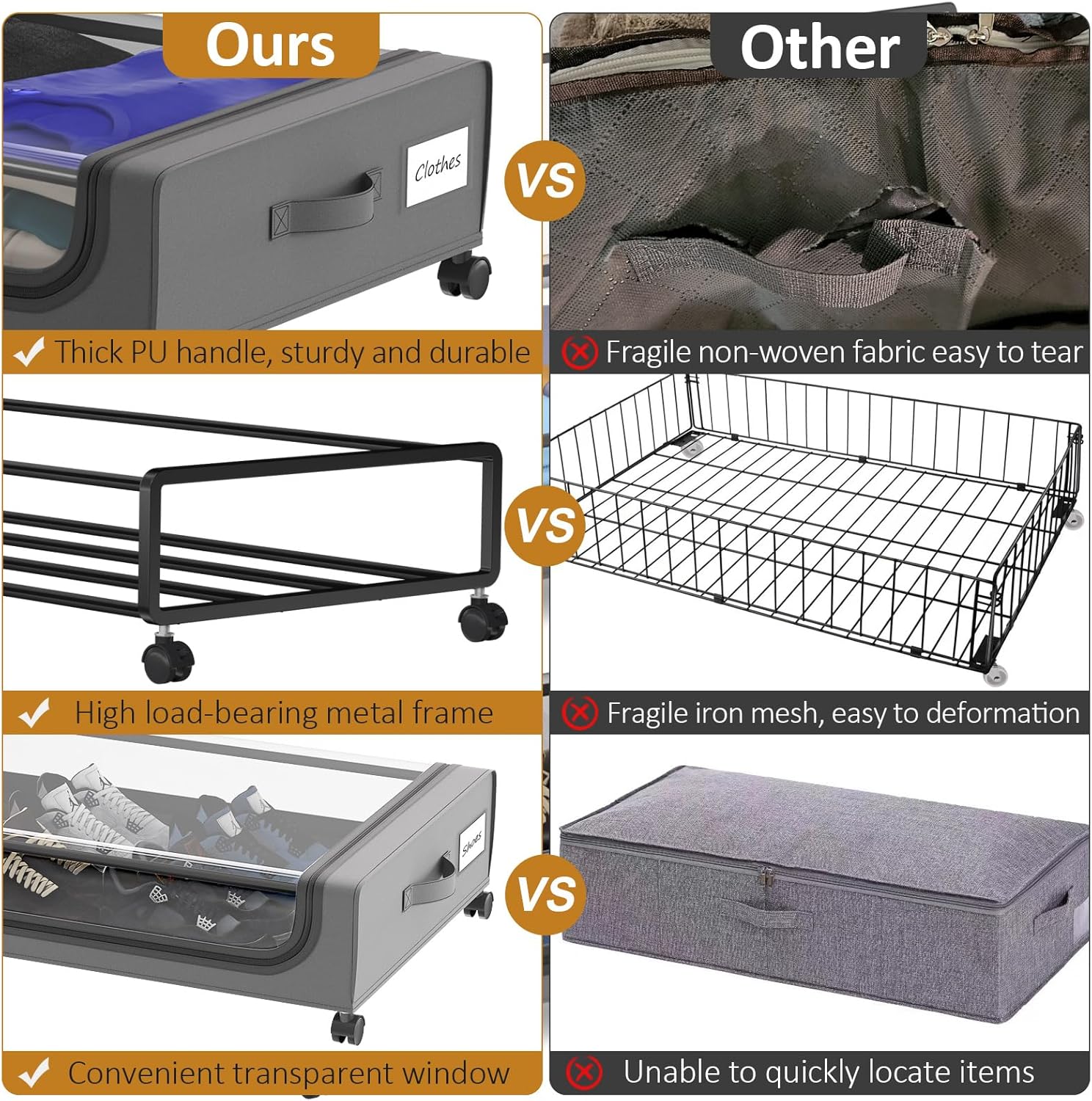 Large Under Bed Storage with Wheels, Under Bed Storage Containers, Under Bed Shoe Storage Organizer, Rolling Underbed Storage Containers for Bedroom Clothes Shoes Blankets, 4 Pack, Grey