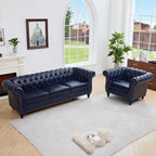 QHITTY 2 Piece Living Room Set, Chesterfield Sectional Sofa Chair Contemporary Upholstered Leather Loveseat Couch Sets for Living Room, Bedroom, Office (Blue)