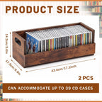 CroBlissful 2 Set Wooden Cd Storage Box, Holds 72 Cds(36 Each), Stackable Cd Holder Organizer with Magnetic Front Flap and Carrying Handles for Dvds, Cassette Tapes and Movie Cases (Rustic Wood Grain)