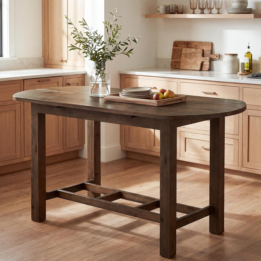 63" Solid Wood Kitchen Island, Island Table with Oval Tabletop | Farmhou...