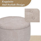Athena Collection 24.5 Inch Small Ottoman with Storage, Round Linen Fabric Storage Ottoman Foot Rest with Removable Lid, Multipurpose Footstool Footrest for Livingroom, Bedroom, Dorm, Beige