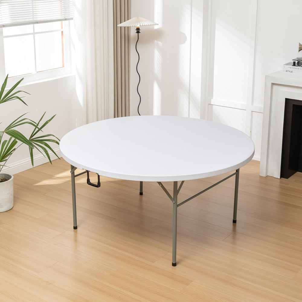 BTEXPERT 60 Inch Round Plastic Folding Table, Commercial Grade, Seats 8-10, I...