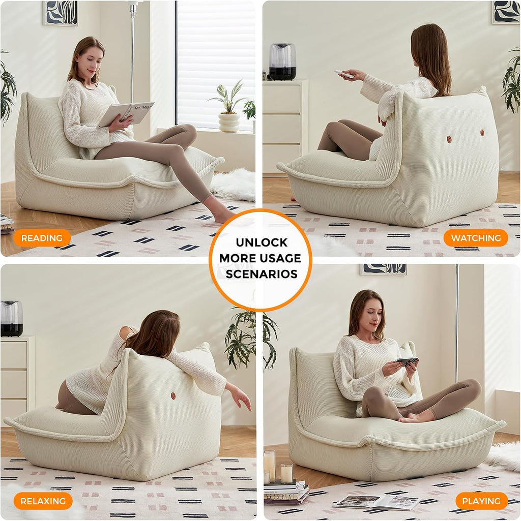 Bean Bag Chairs for Adults Giant BeanBag Chair Sofa Memory Foam Bean Bag Chair Couch with Ergonomic Design for Adults and Kids Home Living Room Bedroom Office Home Gaming Salon(Beige)