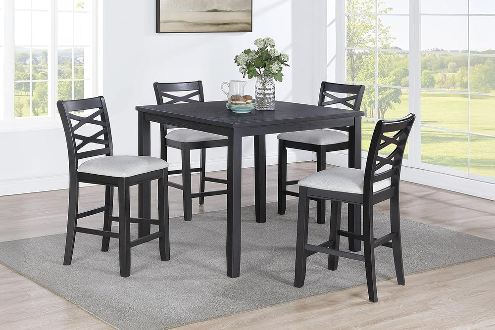 5-Piece Counter Height Table Set with Charcoal, MDF, Rubber Wood | Charcoal f...