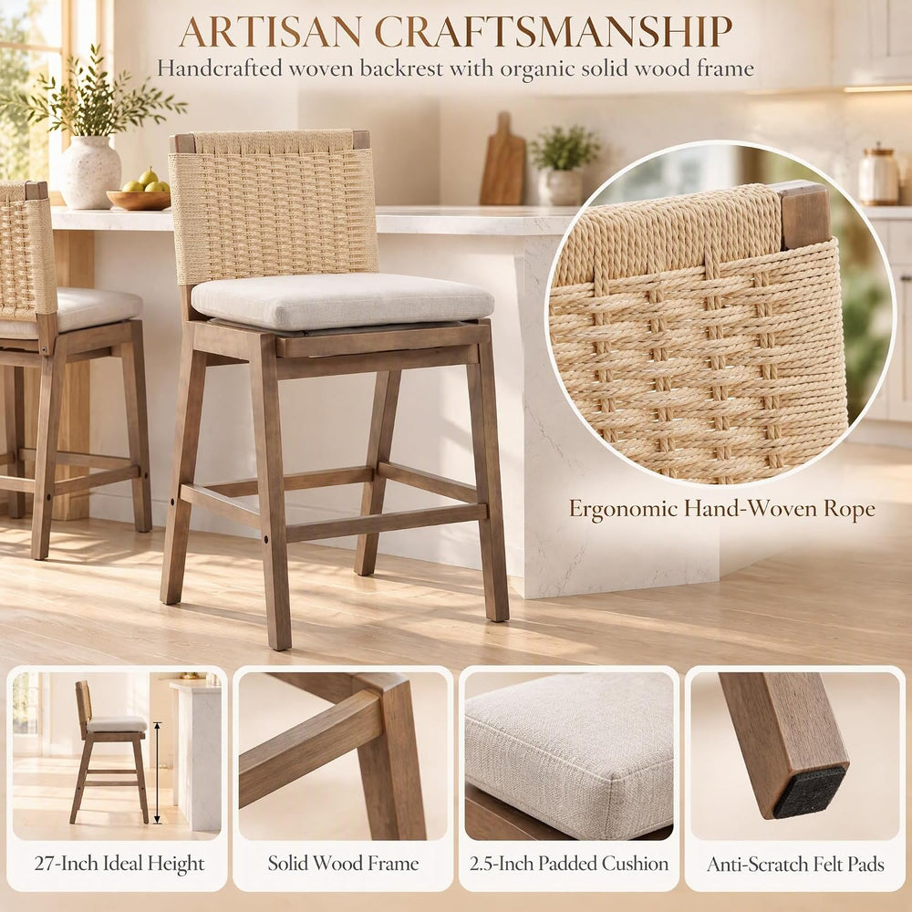27" Woven Linen Counter Stools Set of 4, Beige