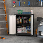 Metal Storage Cabinet with Wheels, Steel Mobile Garage Cabinets with Lockable Door and Adjustable Shelf, Metal Rolling Tool Cabinet, Utility Cabinet for Home, Office, Black+Gray