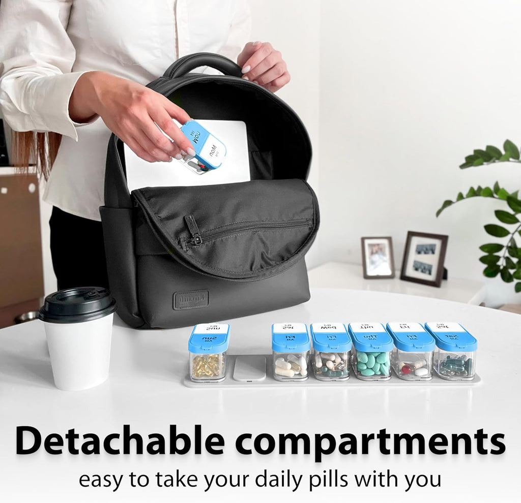 Extra Large Weekly Pill Organizer - XL Daily Pill Box - 7 Day Am Pm Pill Case Jumbo Pill Container for Supplements Big Pill Holder Twice A Day Oversized (Blue/White)