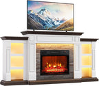 Naice 72" Electric Fireplace with Mantel and Cabinets, LED Light Fireplace TV Stand for TVs up to 80", 3D Realistic Flame Heater with Stacked Stone Surround for Living Room