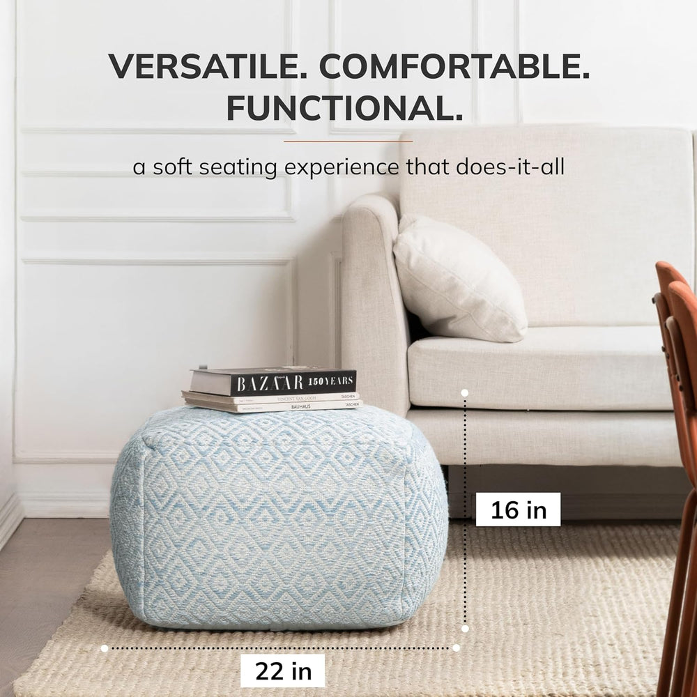 Anji Mountain Artisan Crafted Cotton Blend Pouf Ottoman | Versatile Floor Sea...